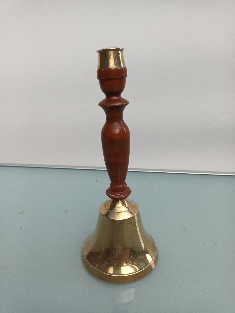 Vintage messing bel met houten handvat, Ophalen of Verzenden, Koper