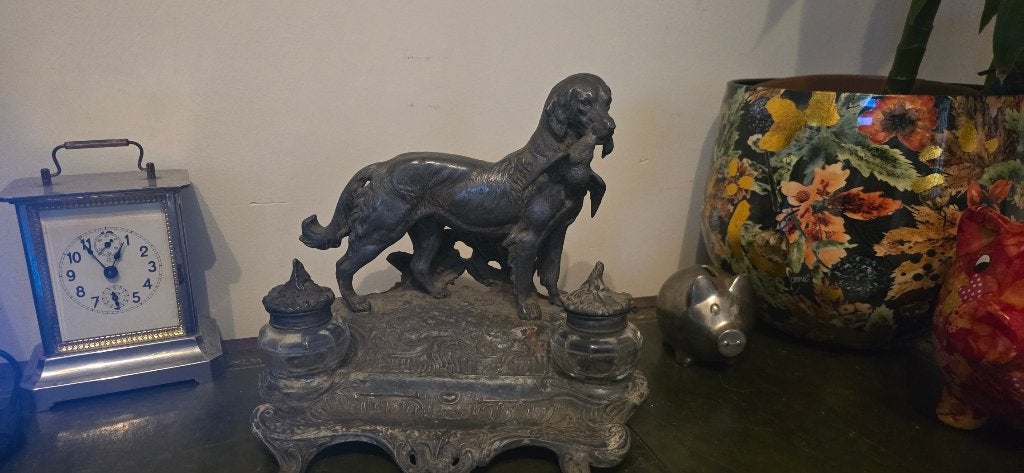 Antiek inktstel met jachthond, Ophalen of Verzenden