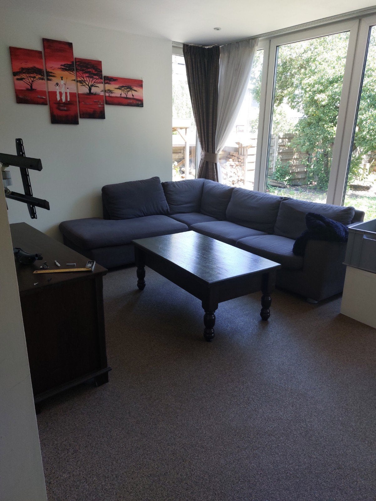 Complete Zithoek: Hoekbank, Salontafel en TV-meubel, Ophalen of Verzenden, Gebruikt, Stof, Modern en functioneel