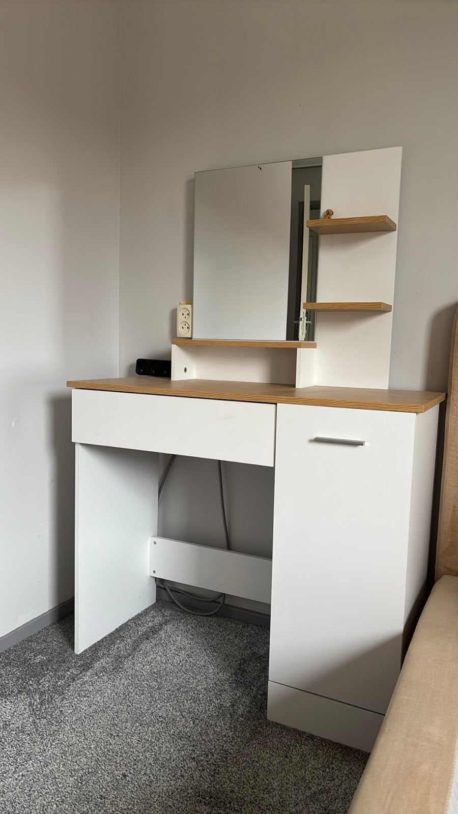 Witte kaptafel met spiegel en opbergruimte, Ophalen, Gebruikt, Hout, 100 tot 150 cm