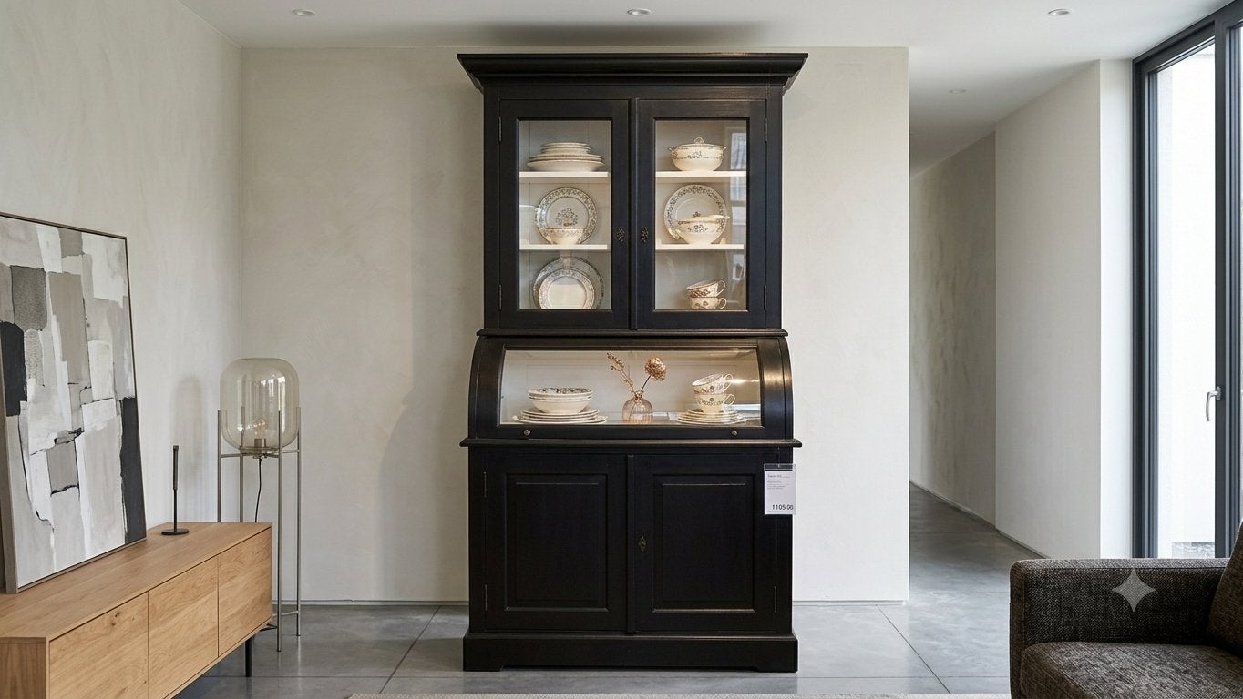Teak Buffetkast Vitrinekast - Gratis Thuisbezorgd, Glas, Nieuw, Ophalen of Verzenden, Minder dan 150 cm