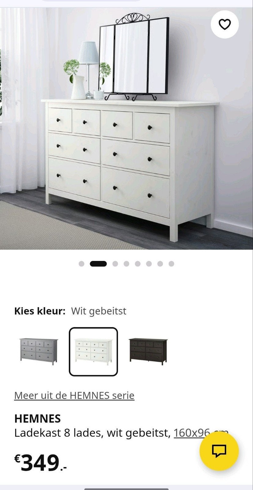 HEMNES
Ladekast 8 lades, wit gebeitst, Ophalen, Gebruikt, 5 laden of meer, Minder dan 100 cm