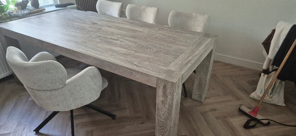 Melamine Eettafel eikenkleur 220 x 100 cm, Ophalen, Gebruikt, Klassiek, 200 cm of meer