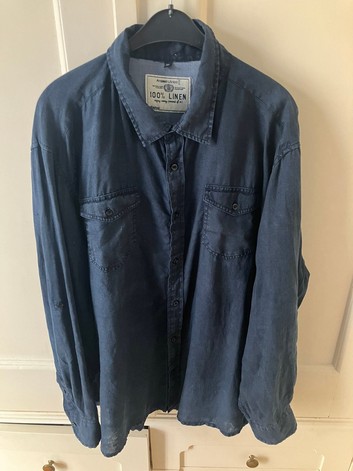 Zwart linnen overhemd mt 48 / 3XL, Ophalen of Verzenden, Zo goed als nieuw, Zwart, Overige halswijdtes