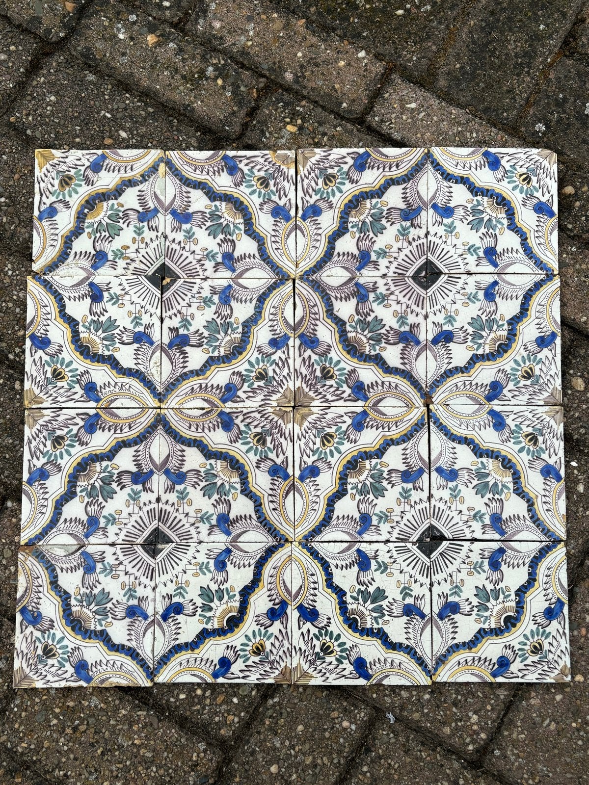 Antieke tegels - Prachtig vierpas tableau, Antiek en Kunst, Antiek | Wandborden en Tegels, Ophalen of Verzenden