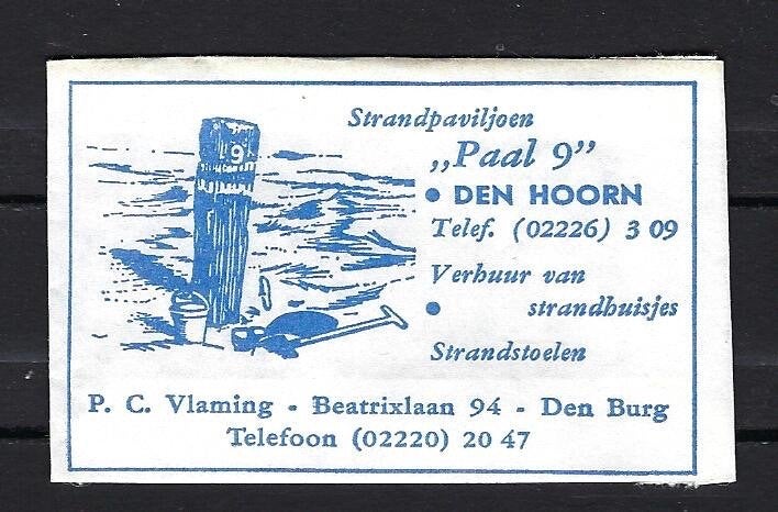 875 Den Hoorn strand PAVILJOEN PAAL 9, Ophalen of Verzenden, Nederland