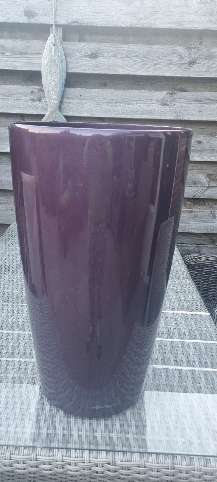 Lechuza bloempot paars - 33 cm diameter 56 hoog, Tuin en Terras, Bloempotten, 25 tot 40 cm, Kunststof, Rond, Ophalen of Verzenden