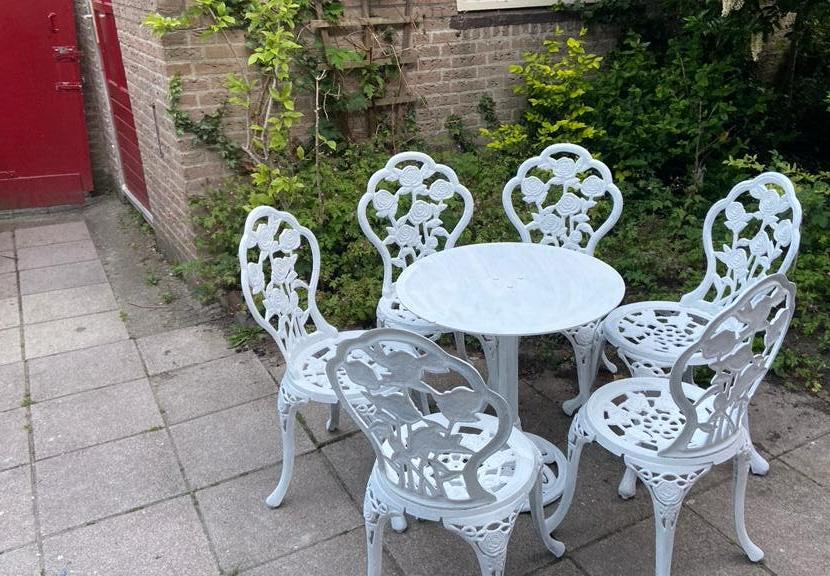 Gietijzeren set 6 persoons tafel tuinset tuin stoelen ijzer, Ophalen, Gebruikt, Rond, Staal
