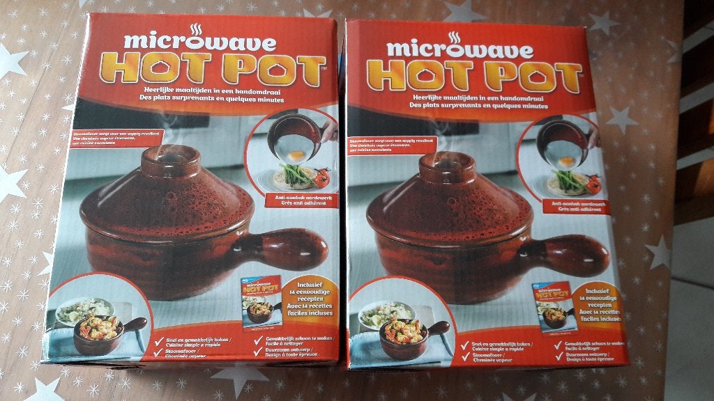 Twee magnetron kookpotten, Huis en Inrichting, Keuken | Potten en Pannen, Overige materialen, Gebruikt, Met deksel, Overige typen