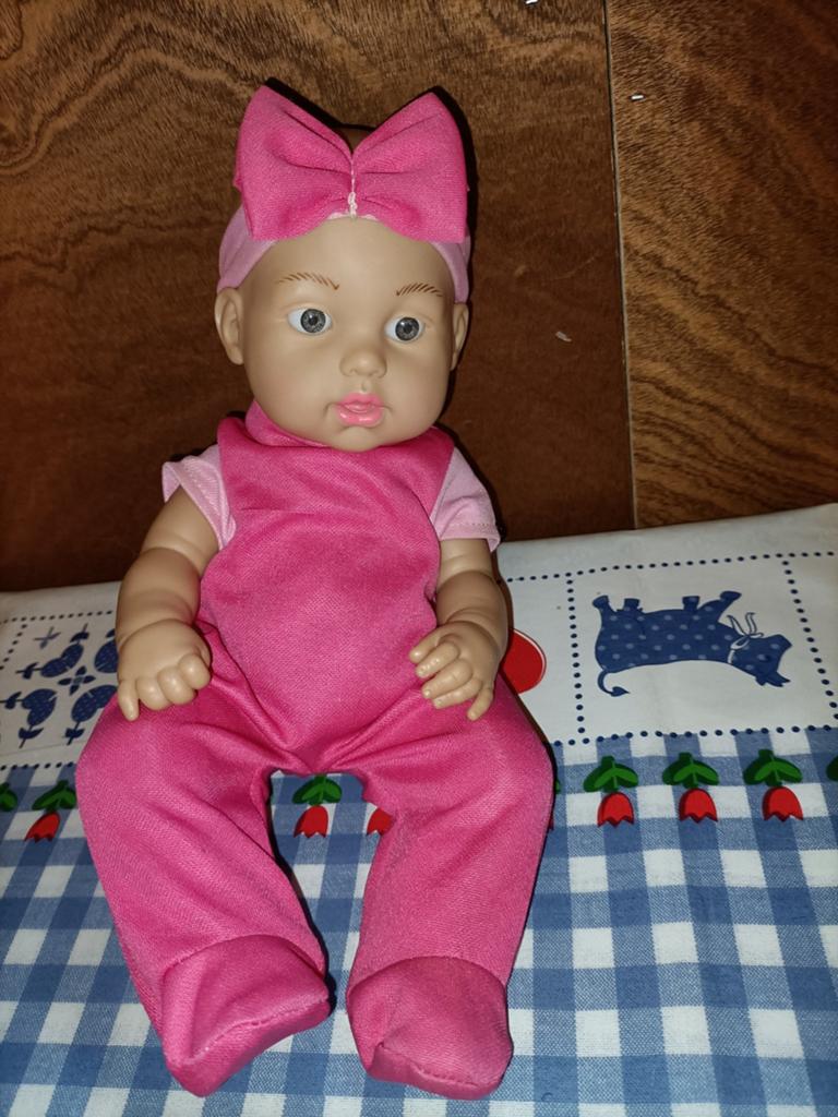 Baby pop met haarband en roze pakje 30 cm groot, Ophalen of Verzenden, Zo goed als nieuw, Babypop
