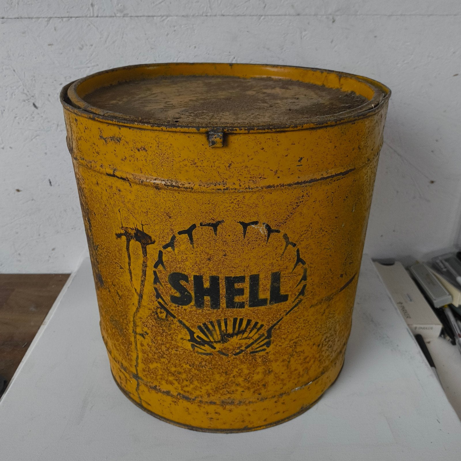 Vintage Shell vet blik groot, Ophalen of Verzenden, Gebruikt