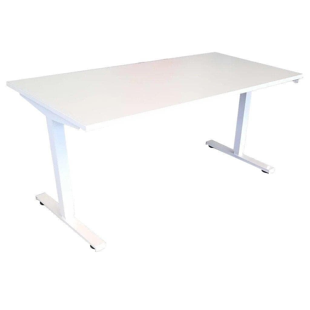 Elektrisch Zit Sta Bureau Wit Wit B160xD80 H120, Zit-sta bureau, 160 cm, Gebruikt, Spaanplaat of MDF