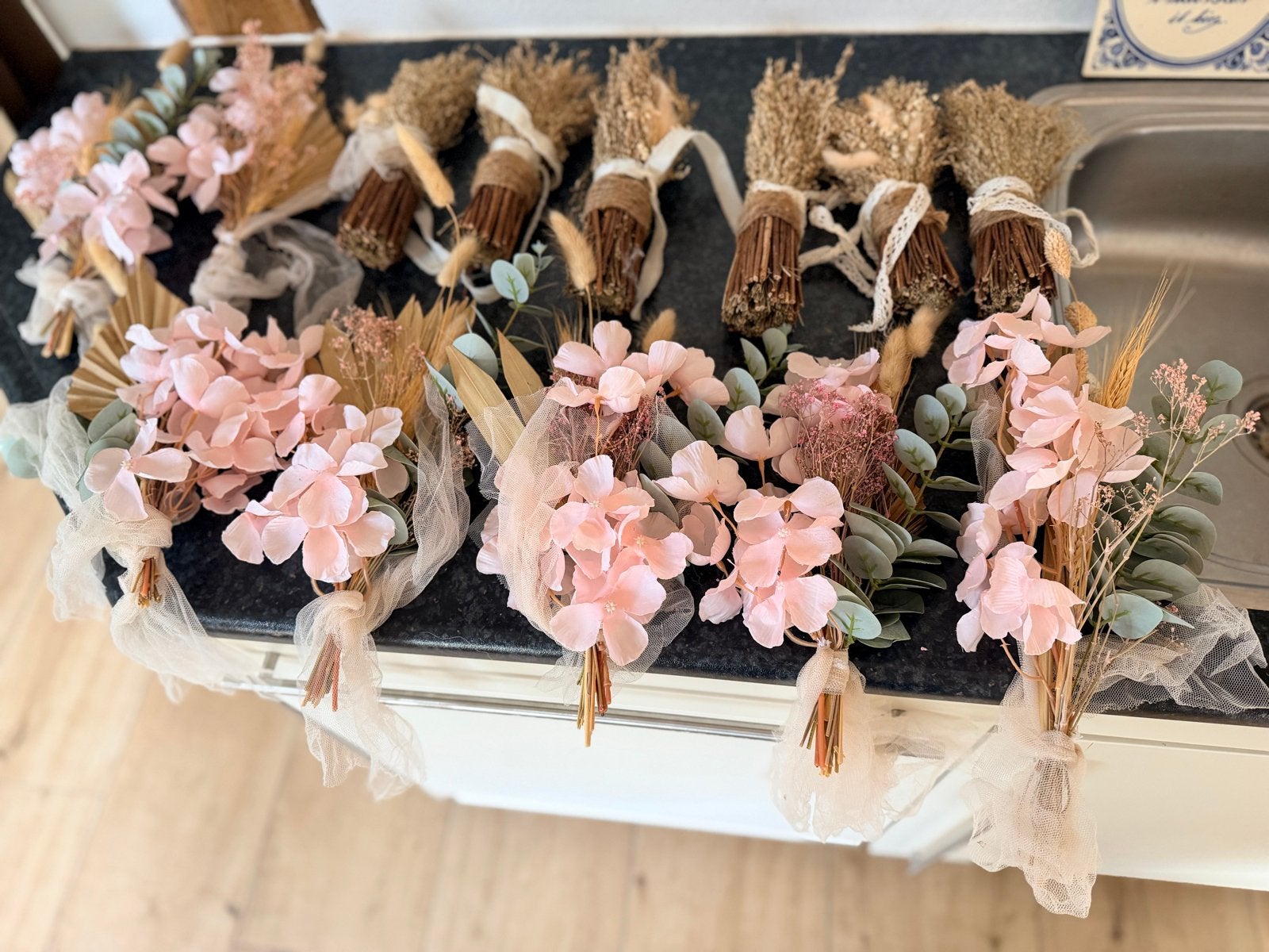 Droogbloemen boeketjes voor bruiloft of feest, Ophalen of Verzenden, Zo goed als nieuw