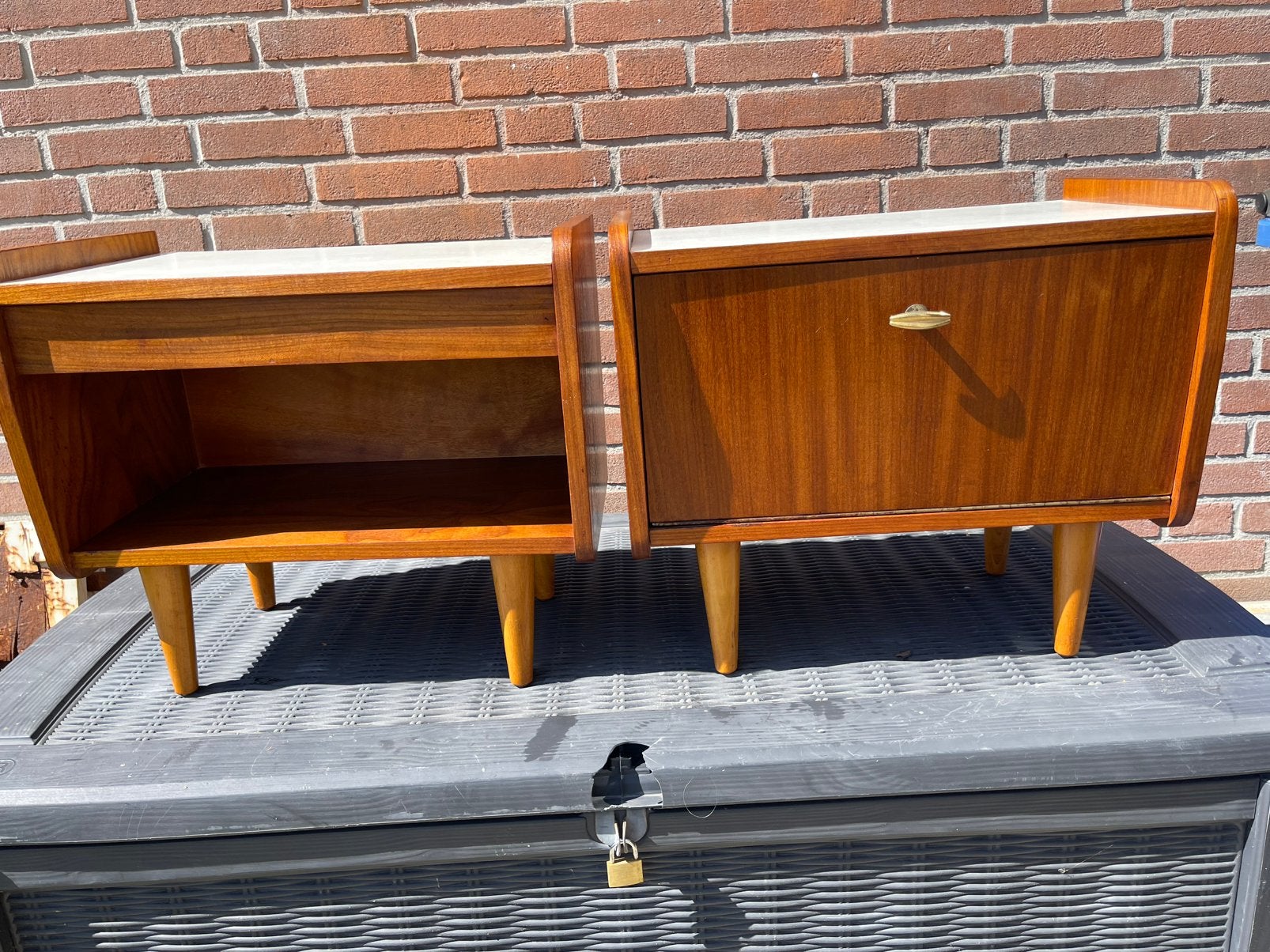 Set van 2 vintage nachtkastjes, Huis en Inrichting, Slaapkamer | Nachtkastjes, Ophalen, O, Minder dan 45 cm, O