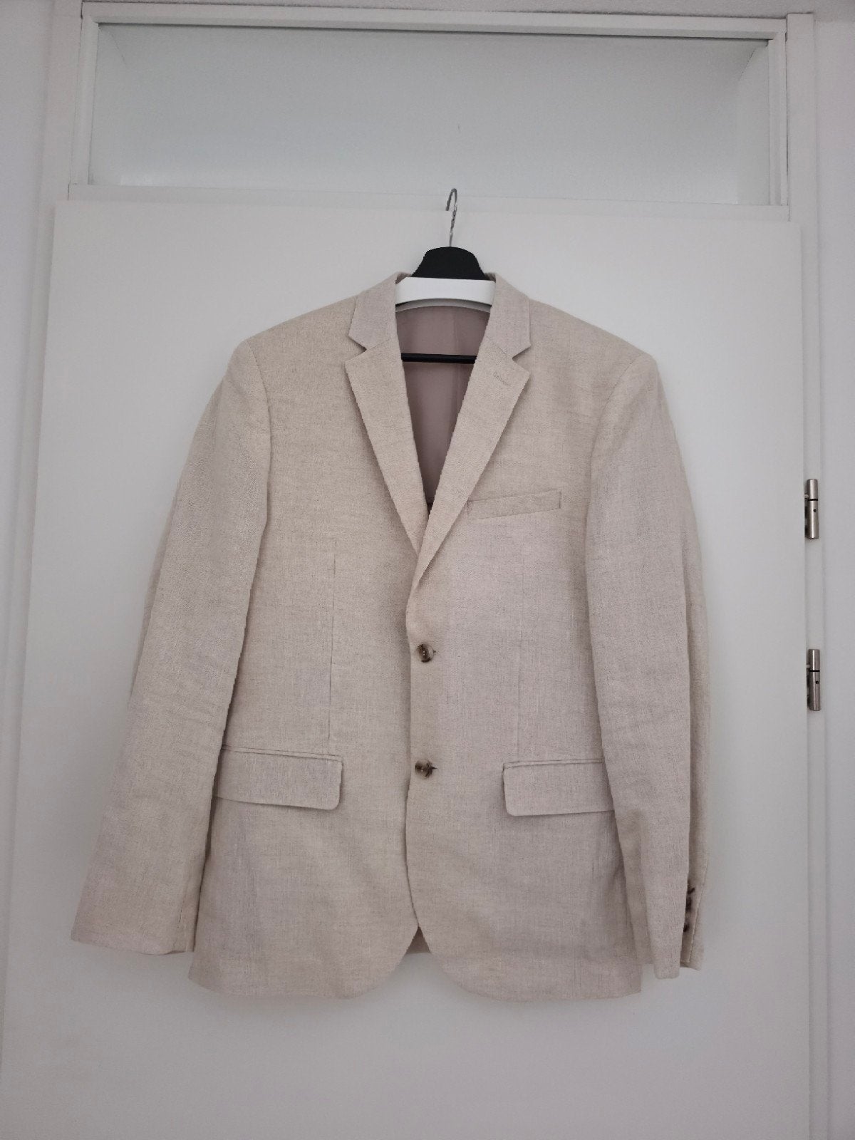 H&M Premium Linnen Colbert Maat 52 - Zo goed als nieuw, Maat 52/54 (L), Beige, Ophalen of Verzenden, Zo goed als nieuw