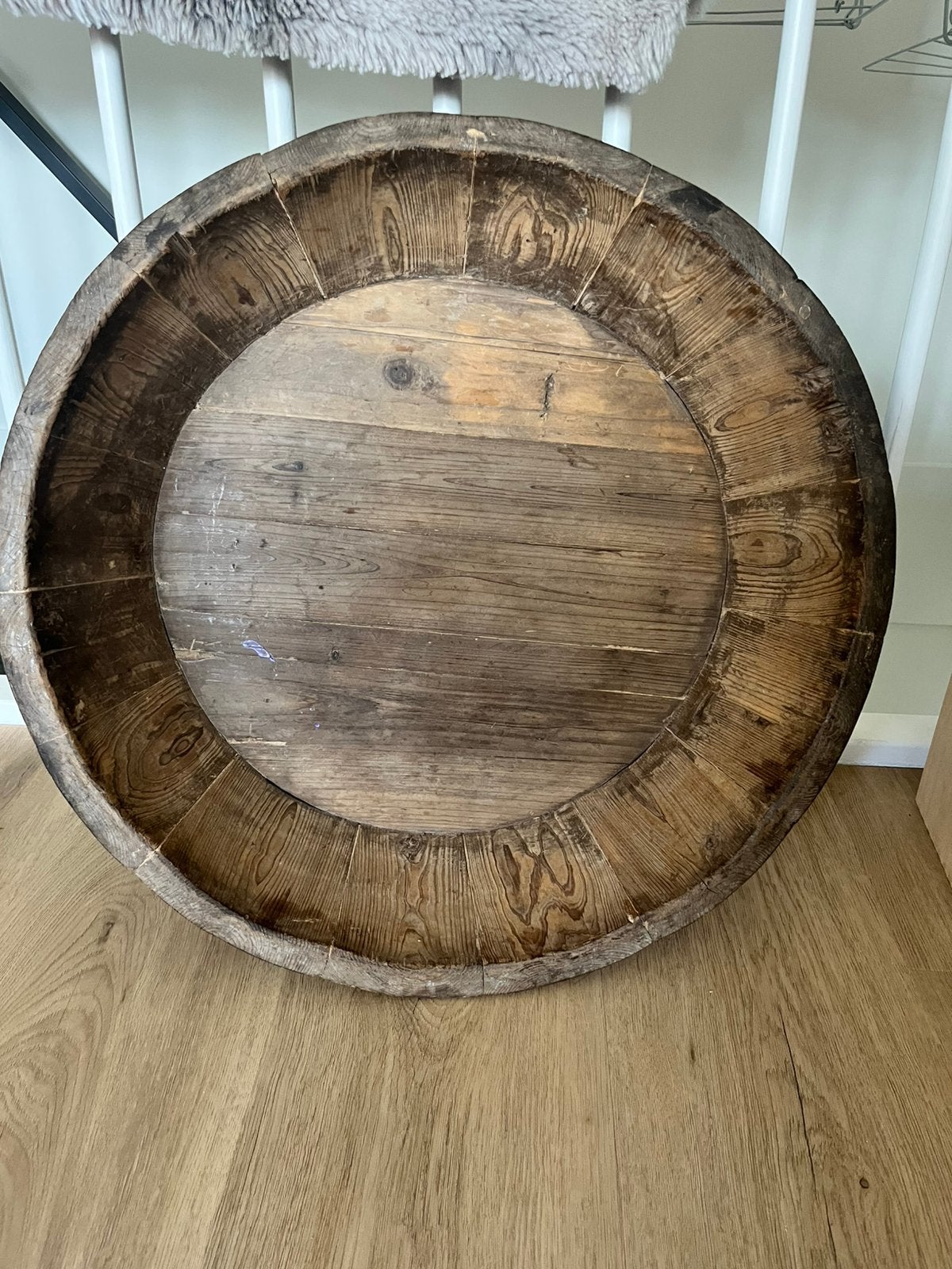 Houten oude olijfbak groot, Huis en Inrichting, Ophalen, Zo goed als nieuw, Rond, Hout