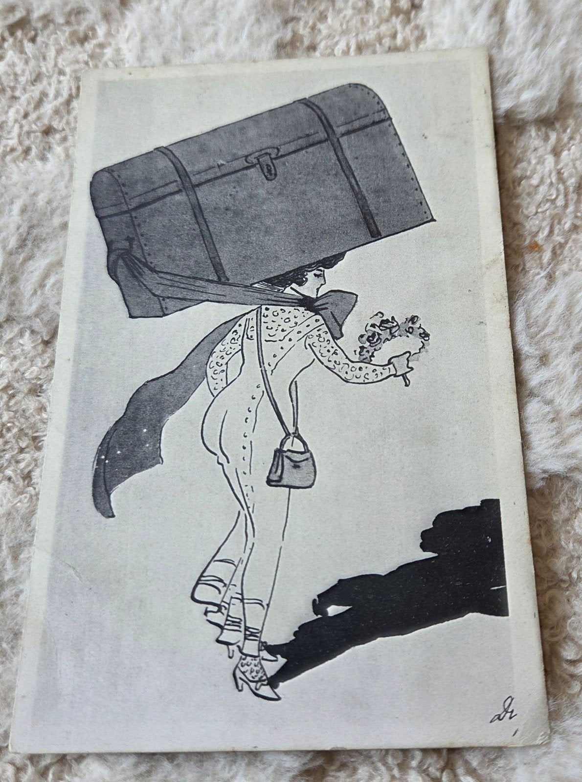 Vrouw met koffer en bloemen, Verzenden, Voor 1920, Gelopen, Overige thema's