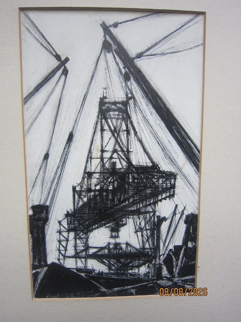 Eduard van Zanden, 1903, Mooie Havencompositie O.I Inkt, Ophalen, Tekening, Pentekening