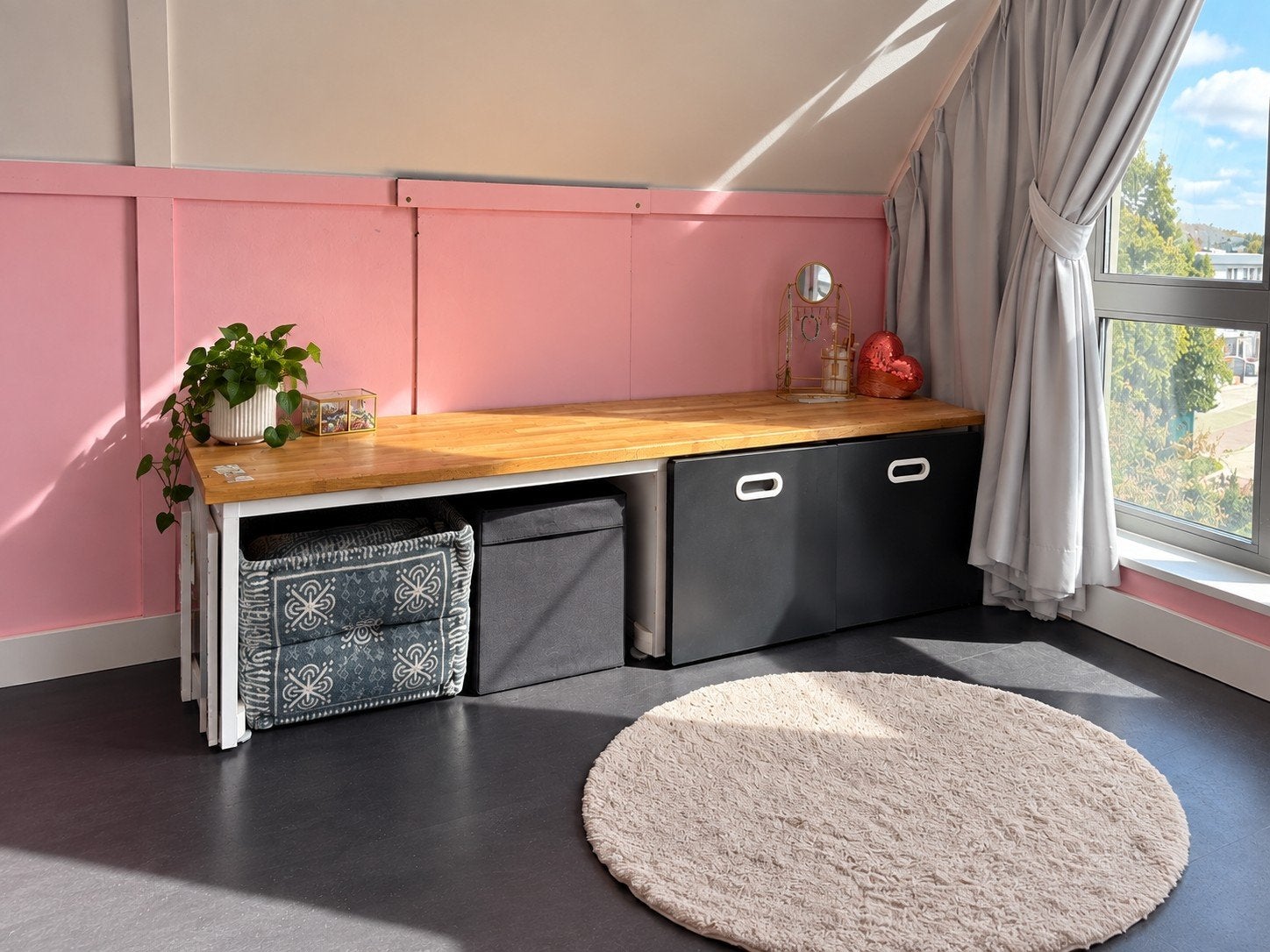 Lage kast met massief houten blad - 185x52x52 cm, Huis en Inrichting, Ophalen, Gebruikt