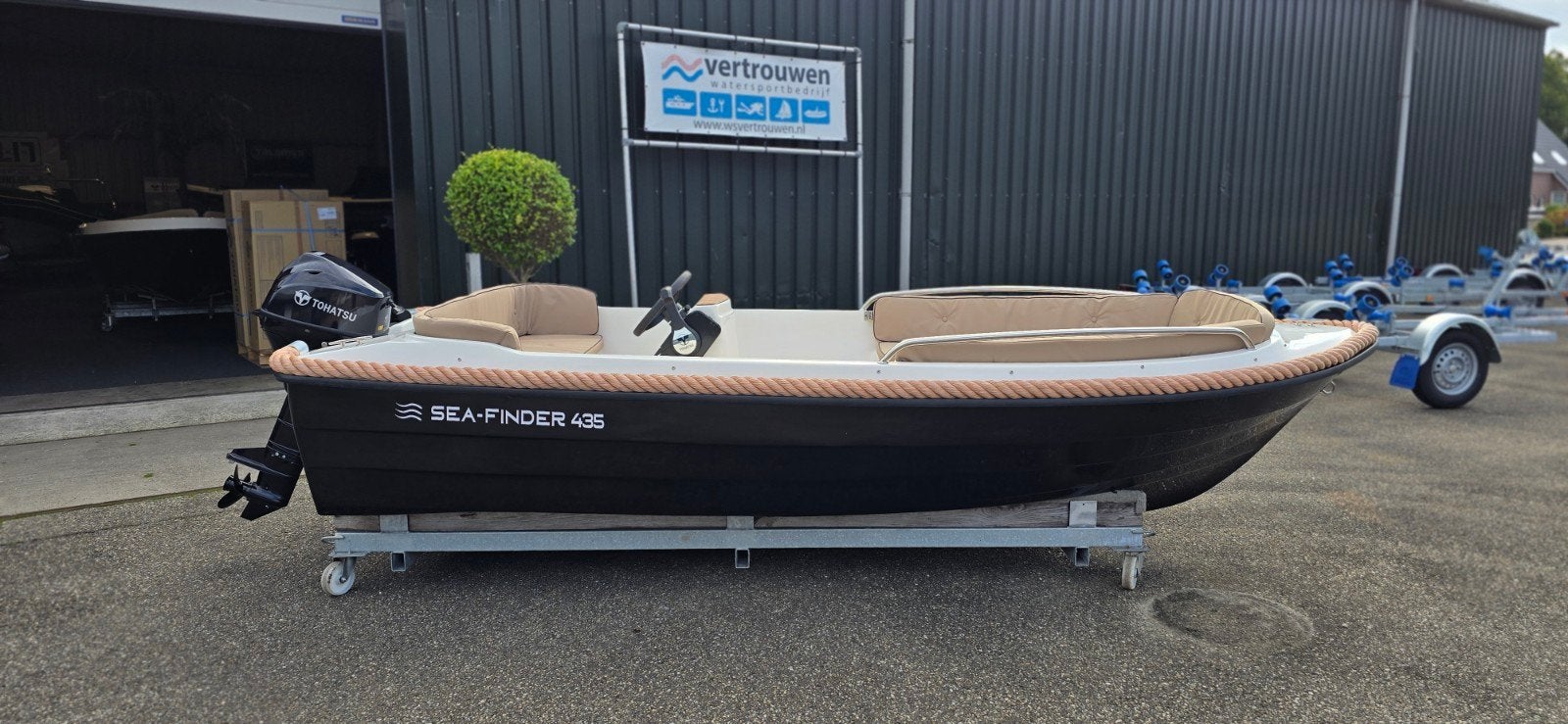 nieuwe sea-finder 435 de luxe met 9.8 pk Tohatsu, Watersport en Boten, Overige typen, Zonnedek, Ophalen, Overige merken