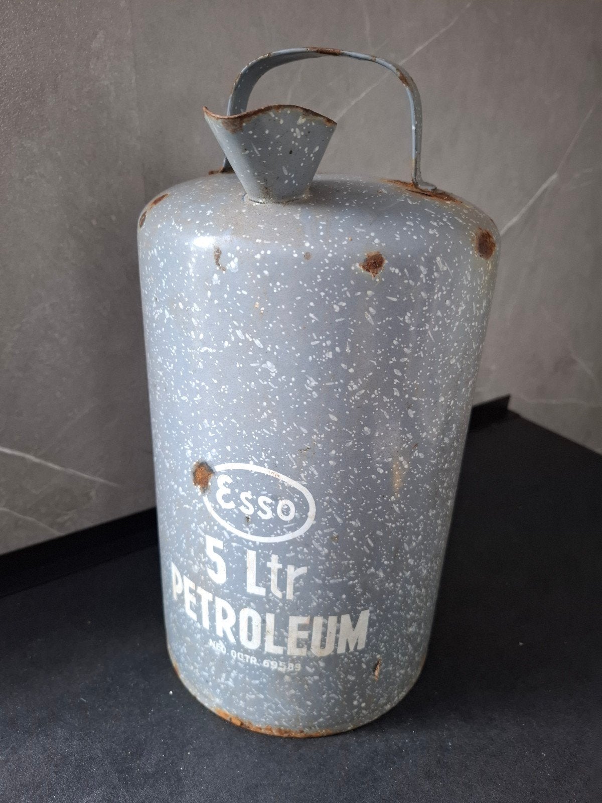 Vintage Esso 5 Liter Petroleum Kan - Grijs Emaille, Ophalen of Verzenden
