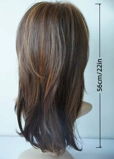 Synthetische pruik middellang bruin golvend haar (56cm lang), Ophalen of Verzenden, Nieuw, Pruik of Haarverlenging