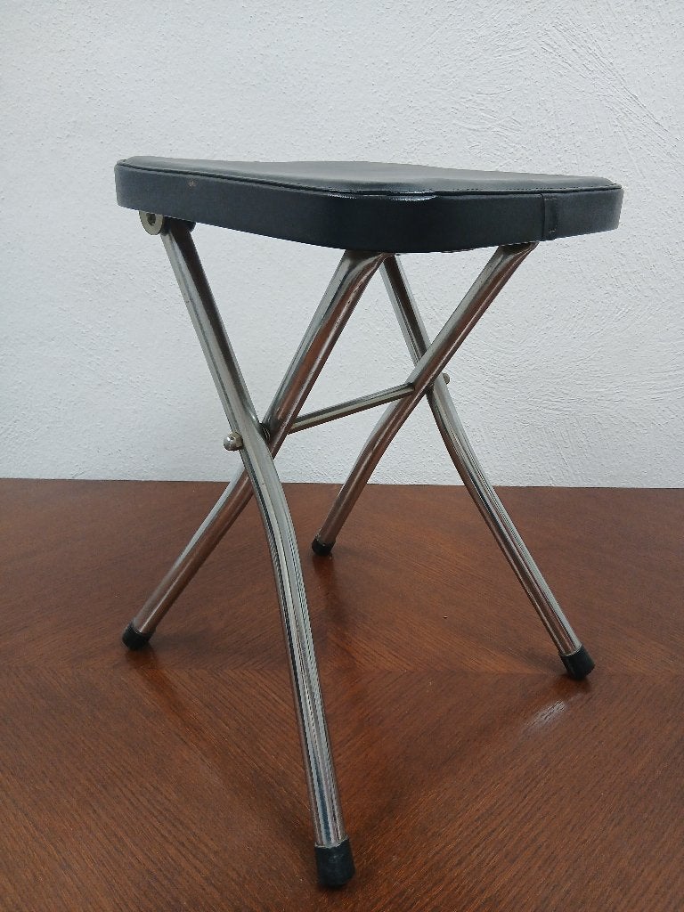 Vintage inklapbaar krukje / retro kampeerkrukje, Ophalen of Verzenden, Gebruikt, IJzer