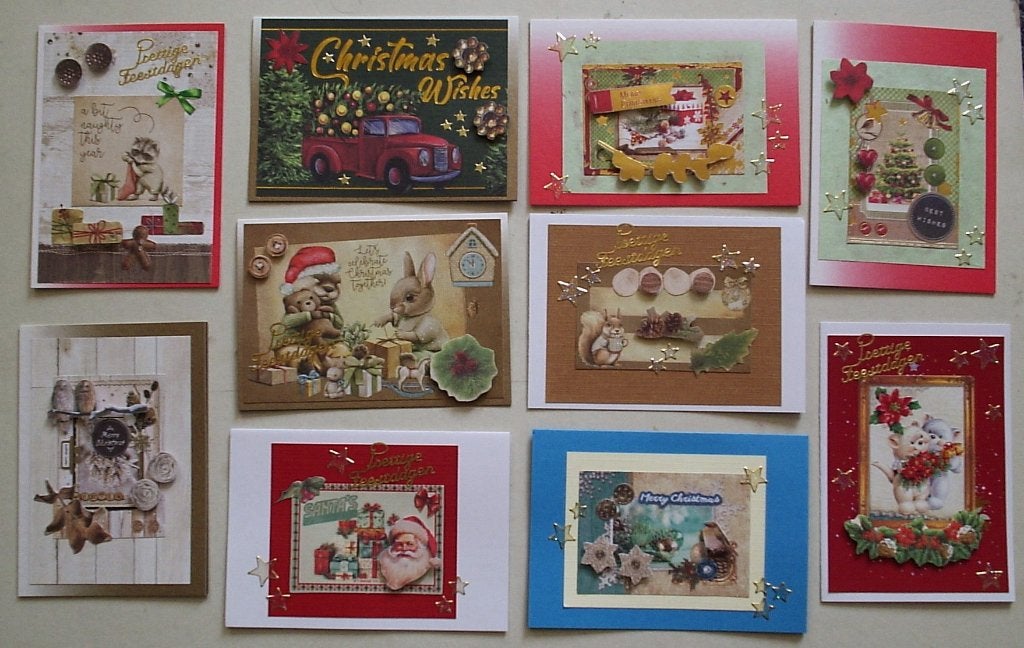 Set van 10x zelfgemaakte kerstkaarten (set a), Hobby en Vrije tijd, Verzenden, Nieuw, Kerst