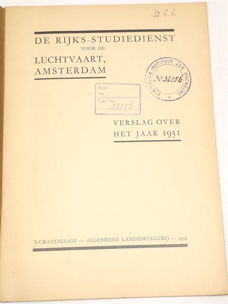 Rijks-Studiedienst Luchtvaart 1931 — Zeldzaam Verslag, Verzamelen, Gebruikt, Schaalmodel, -, -