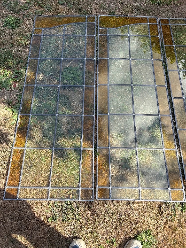 Set van 3x 2 originele glas-in-lood ramen / panelen, Doe-het-zelf en Verbouw, Glas en Ramen, Ophalen, Gebruikt, Minder dan 80 cm