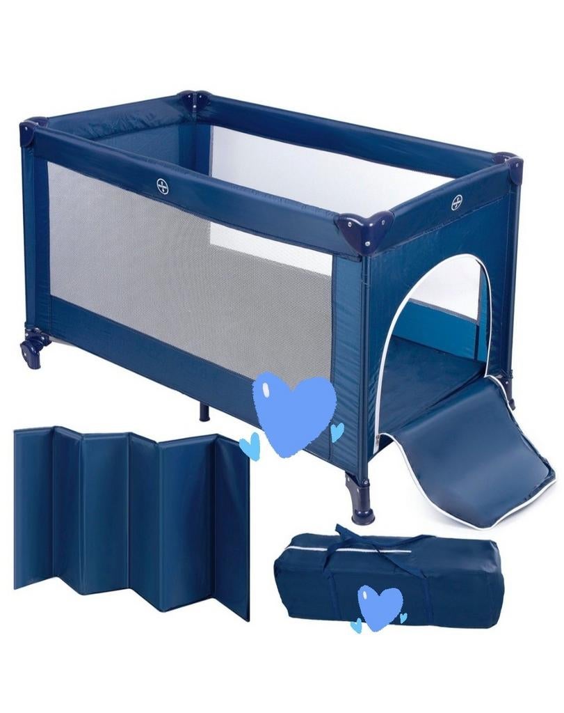 Kinderreisbedje compleet en mooi - Blauw met extra matras, Ophalen, 70 tot 85 cm, Zo goed als nieuw, Minder dan 140 cm
