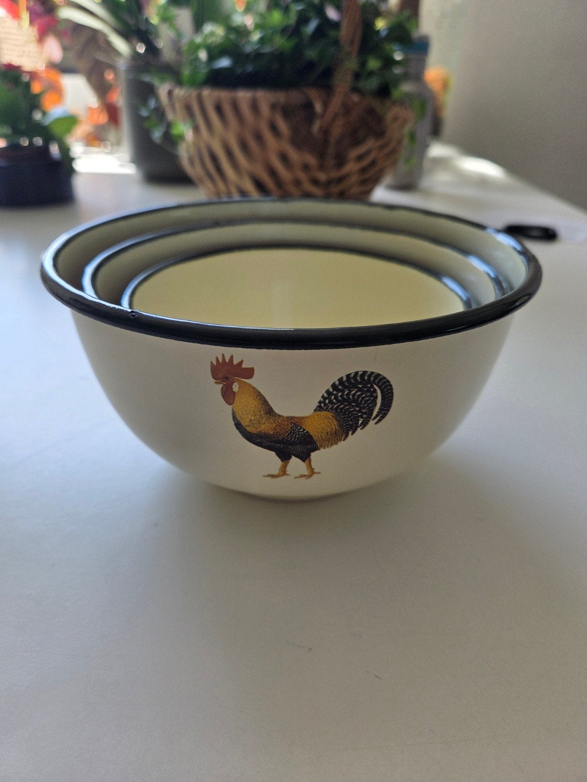 Set van 3 emaille kommen met haan decoratie, Ophalen of Verzenden