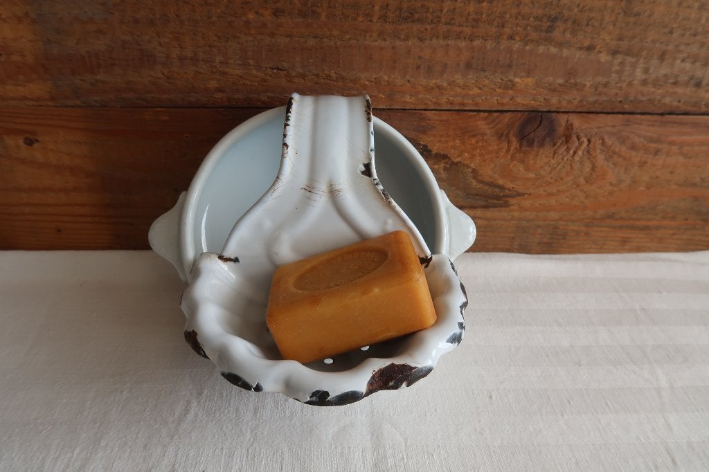 Antiek emaille zeepbakje voor over de badrand zeldzaam, Ophalen of Verzenden