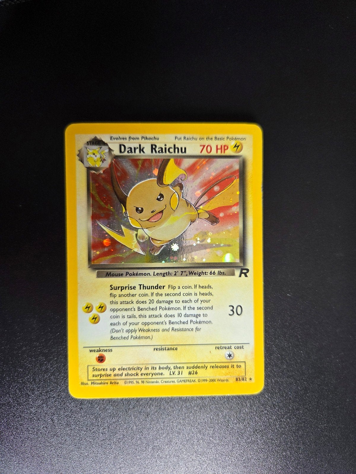 Dark Raichu 83/82 Pokemon Team Rocket holo, Ophalen of Verzenden, Zo goed als nieuw, Booster, Foil