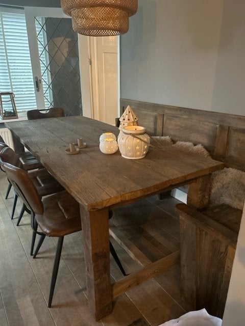 Maatwerk oud eiken stoere kloostertafel /geborsteld barnwood, Ophalen, Nieuw, Hout