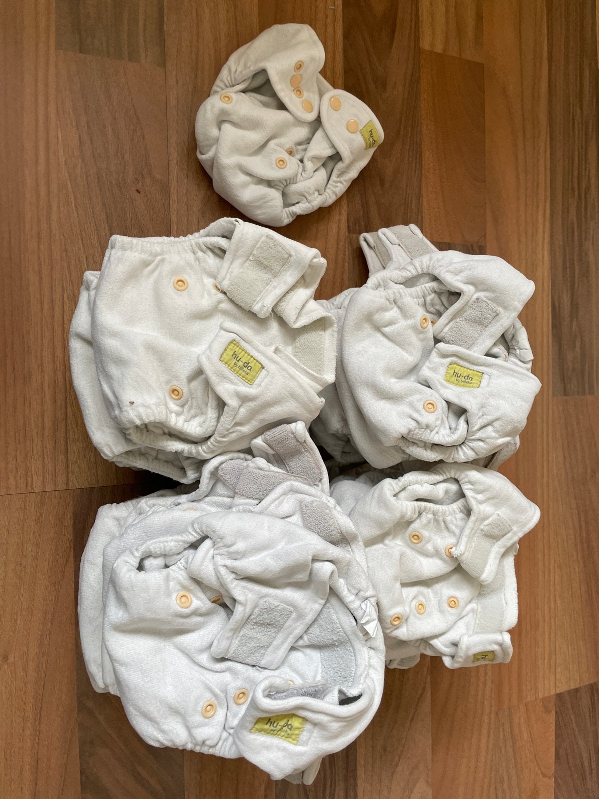 Compleet pakket wasbare luiers Hu-da one size + overbroekjes, Ophalen of Verzenden, Gebruikt