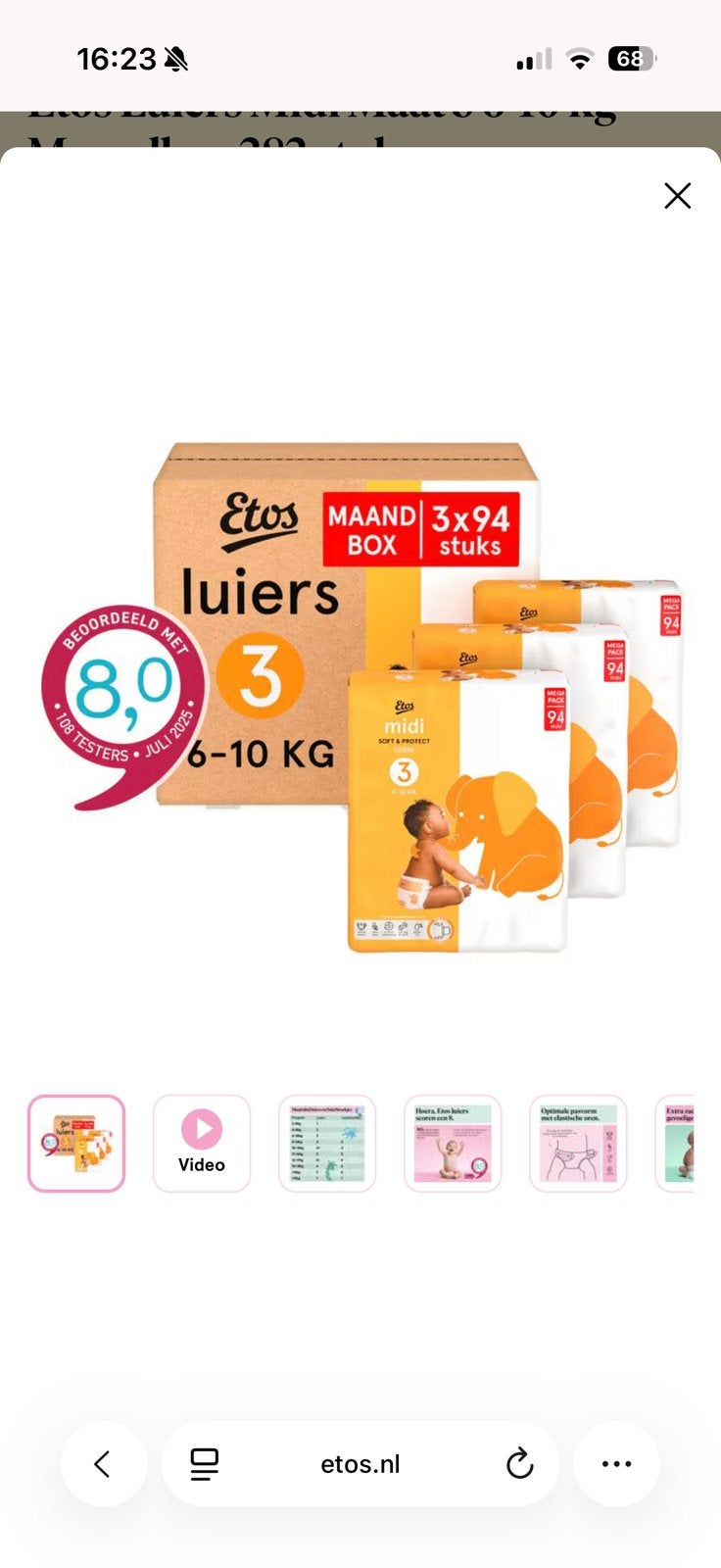 Etos luiers Soft & Protect Midi Maat 3 (3x94 stuks), Ophalen of Verzenden, Nieuw