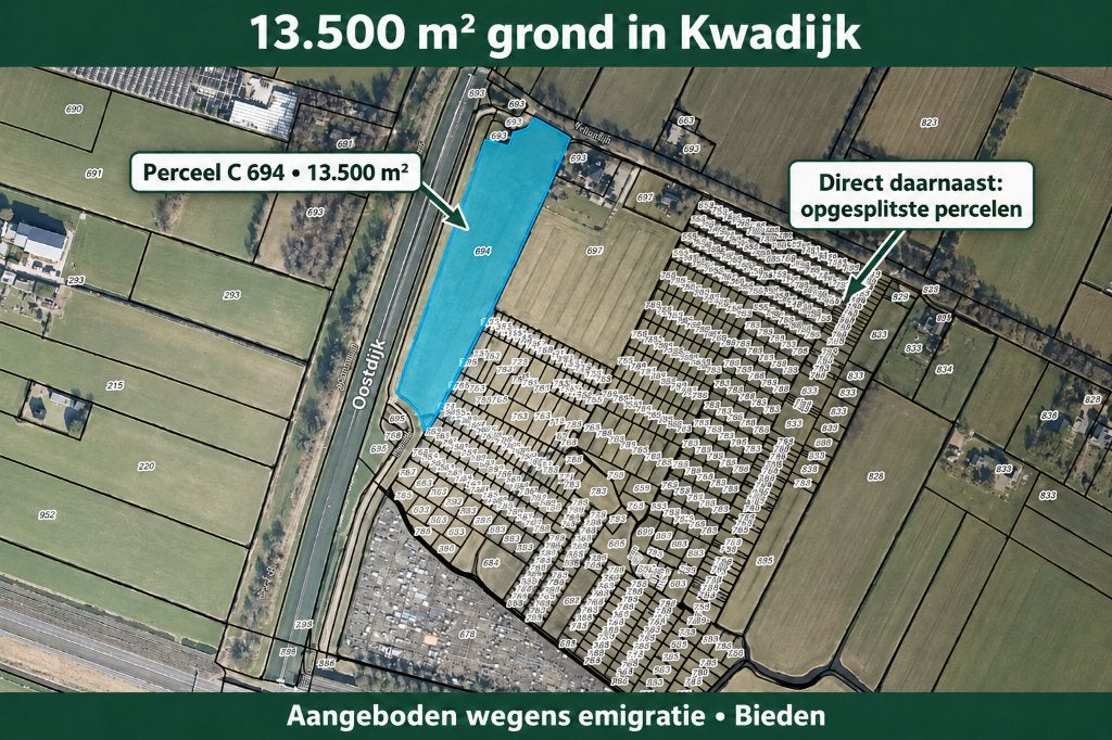 Titel: 13.500 m² grond in Kwadijk – strategische ligging, Kwadijk, Verkoop zonder makelaar, 1500 m² of meer