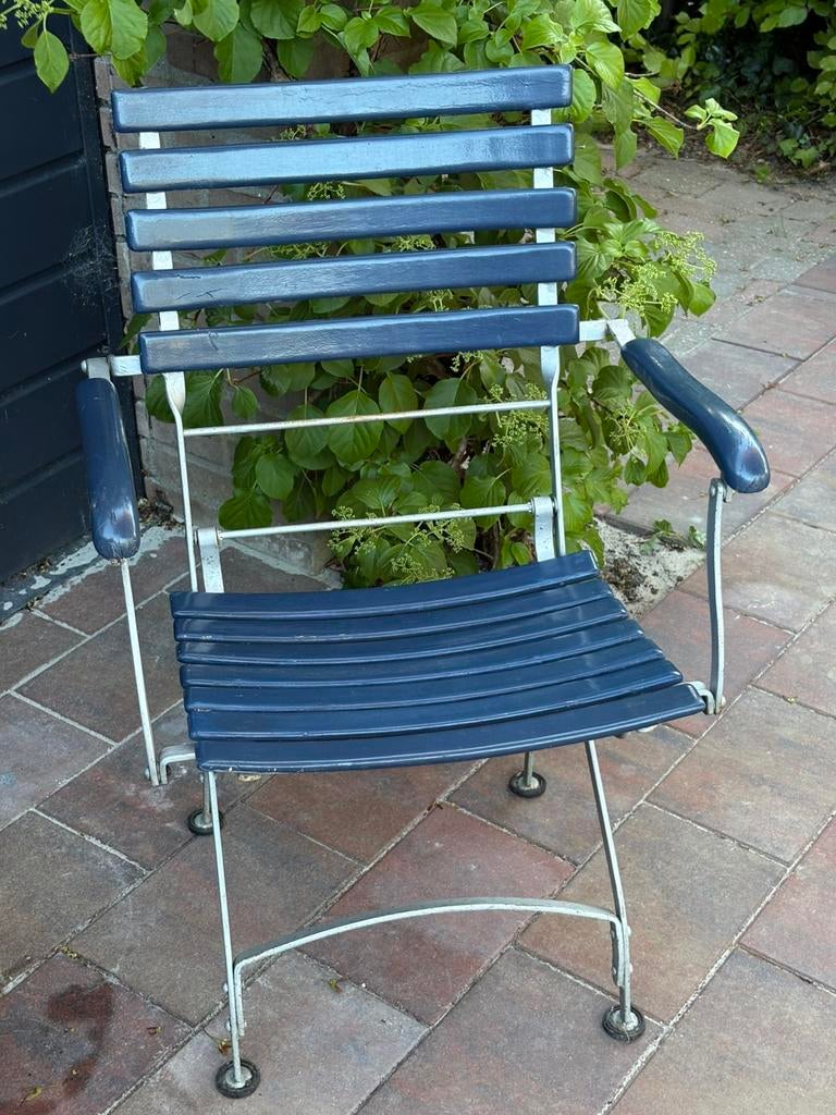 Twee Franse terrasstoelen, Tuin en Terras, Tuinstoelen, Ophalen, Gebruikt, Metaal, Inklapbaar