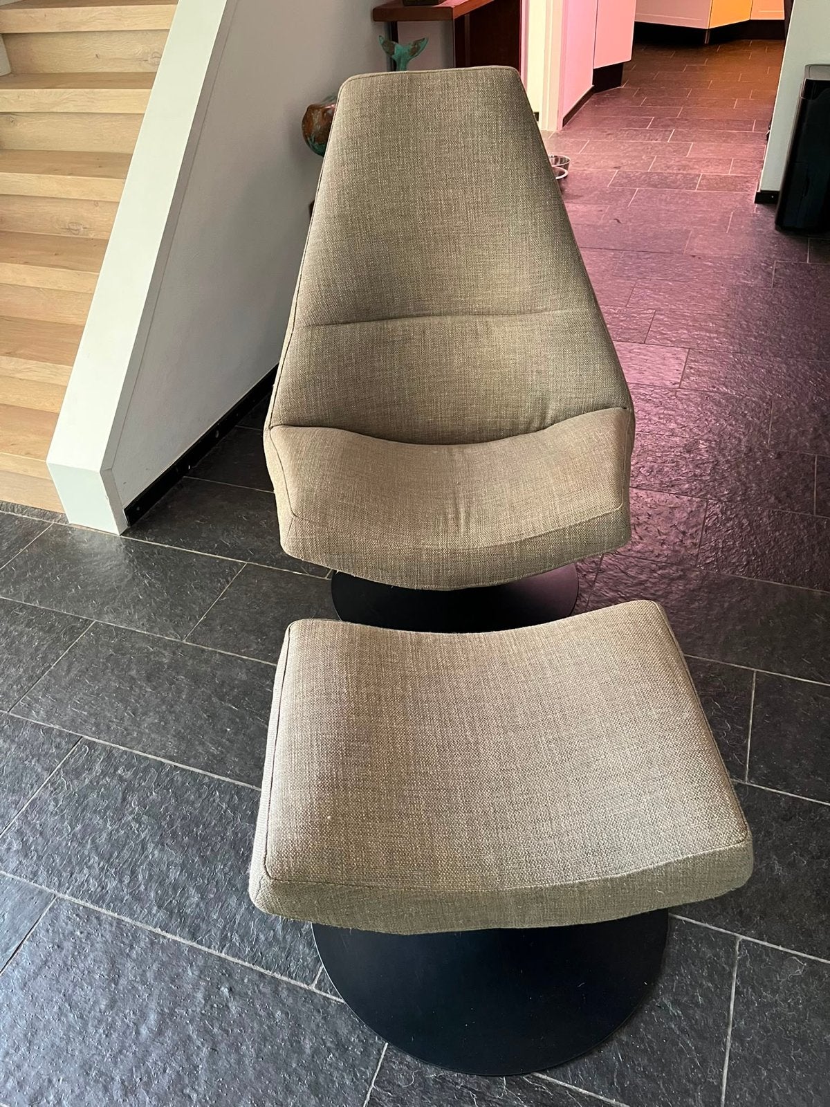 Goossens fauteuil met poef - 80x104x150 cm, Ophalen, Gebruikt, 75 tot 100 cm, Stof