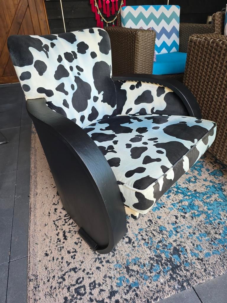 Fauteuil met koeienprint - 66x51 cm, zit heerlijk, Ophalen, Gebruikt, Minder dan 75 cm, Modern, Speels, Koeienprint