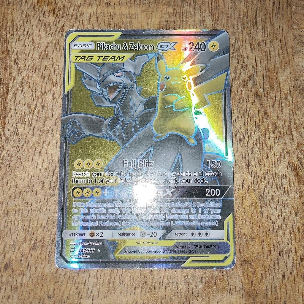 Pikachu & Zekrom GX Pokémon Kaart - Tag Team, Ophalen of Verzenden, Zo goed als nieuw, Losse kaart, Foil