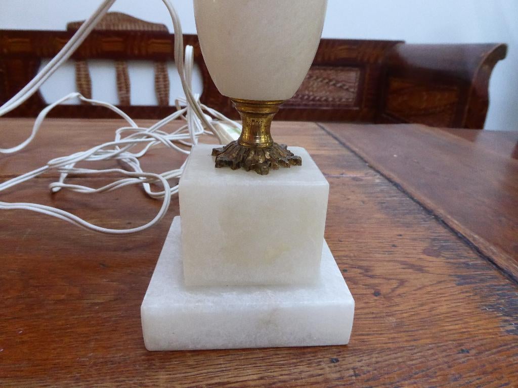 2 albasten lampen met messing details, Antiek en Kunst, Antiek | Lampen, Ophalen of Verzenden