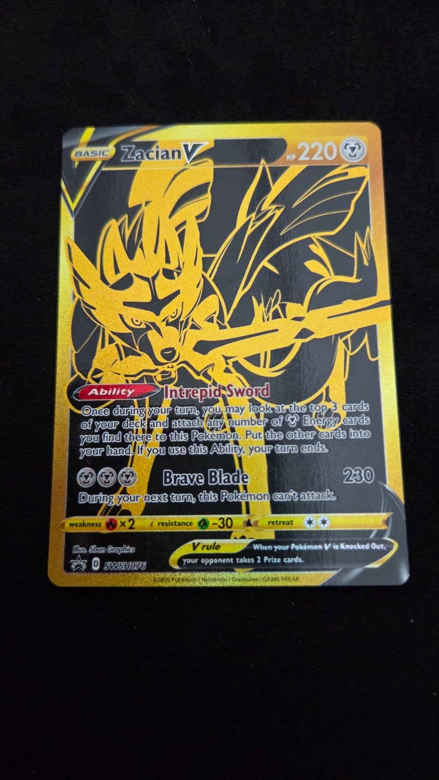 Zacian V Gold Secret Rare Pokémon Kaart, Ophalen of Verzenden, Zo goed als nieuw, Losse kaart, Foil