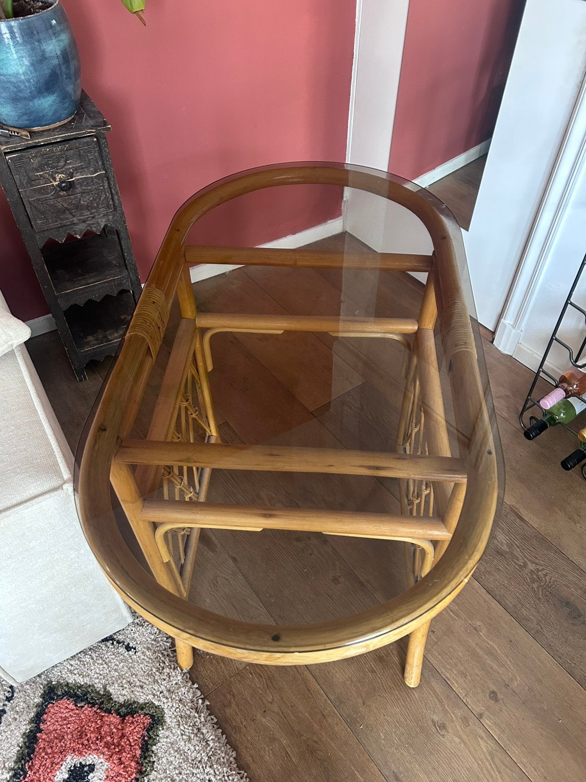 Retro tafeltje met glazen plaat, Ophalen, Gebruikt, 50 tot 100 cm, 50 tot 75 cm