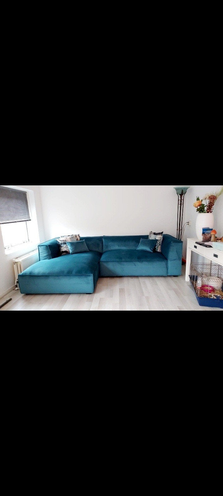 ZGAN! Petrol Velvet met Elektrisch Uitschuifbaar zitvlak, Ophalen, 250 tot 300 cm, Modern, Velvet, Hoekbank