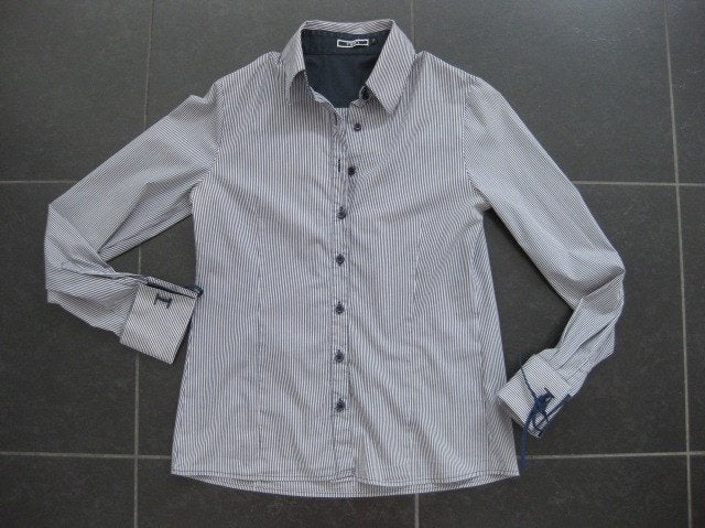 Nan blouse blauw wit streepje, chique zakelijk, mt 36, Nan., Blauw, Ophalen of Verzenden, Zo goed als nieuw