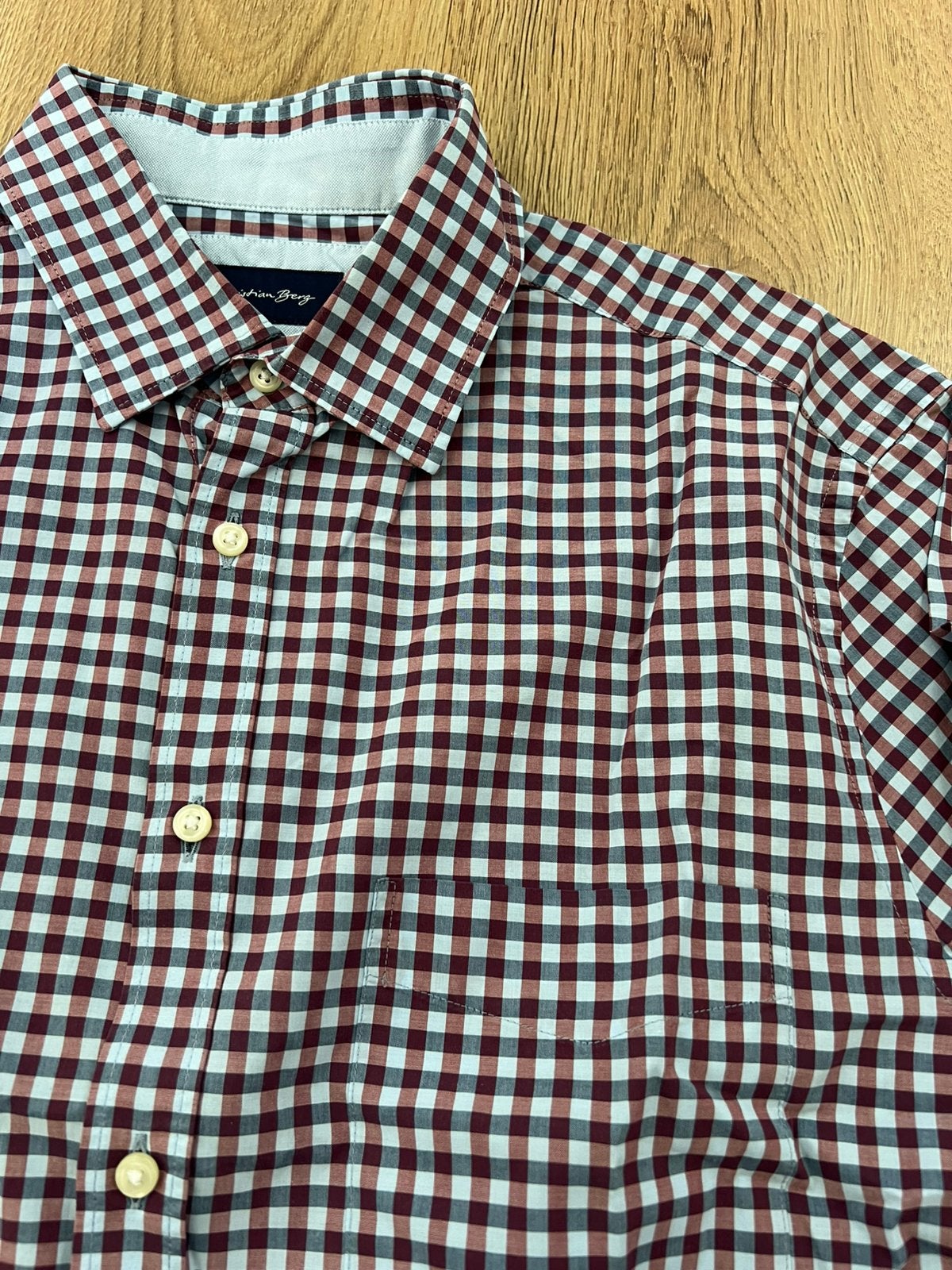 Christian berg blauw rood geruit overhemd hemd m, Overige kleuren, Zo goed als nieuw, X, Halswijdte 39/40 (M)