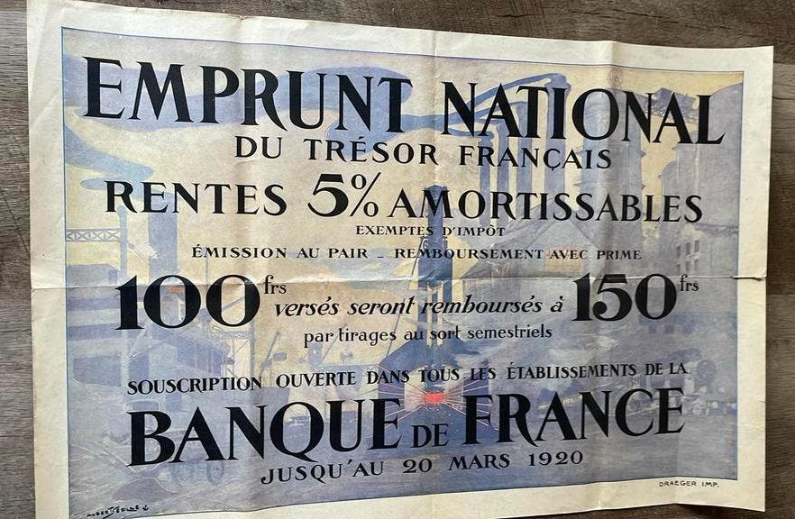 Originele Franse Staatskas poster 1920, Ophalen of Verzenden, Gebruikt, A1 t/m A3, Overige onderwerpen