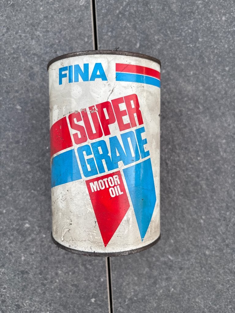 Vintage Fina Super Grade Motor Oil Blik – Jaren 70/80, Ophalen of Verzenden, Gebruikt, Overige